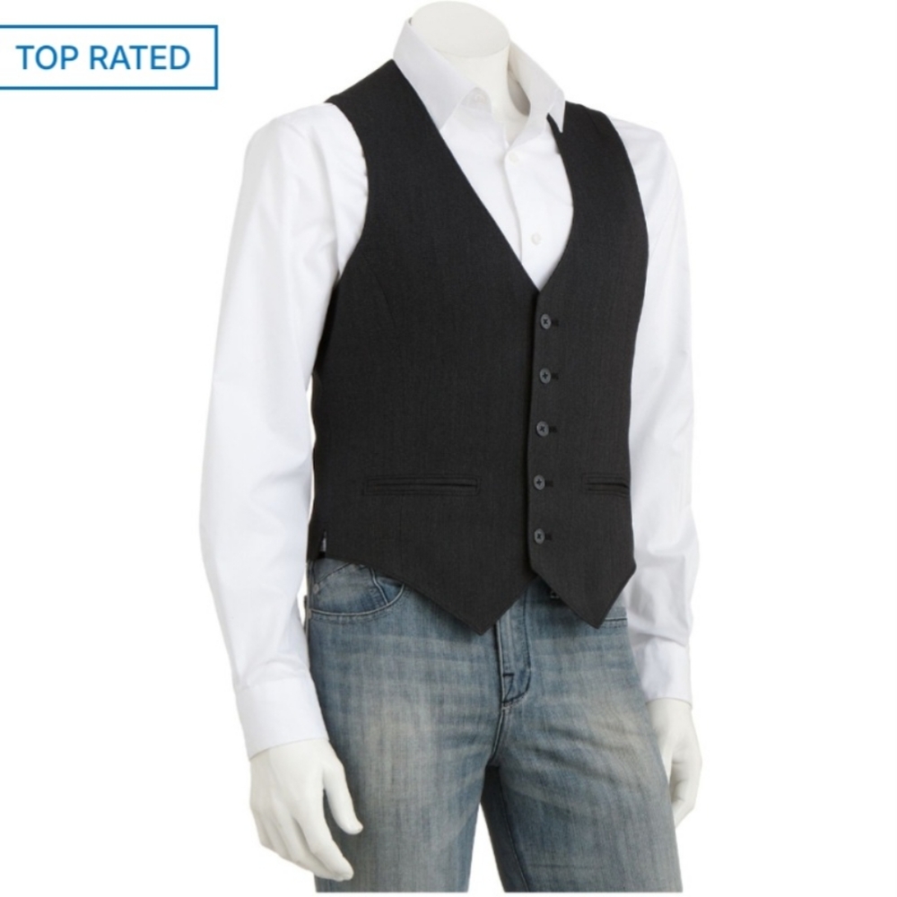 NWT Apt. 9 Men's Herringbone Vest Charcoal Gray Size Small - Picture 10 of 11